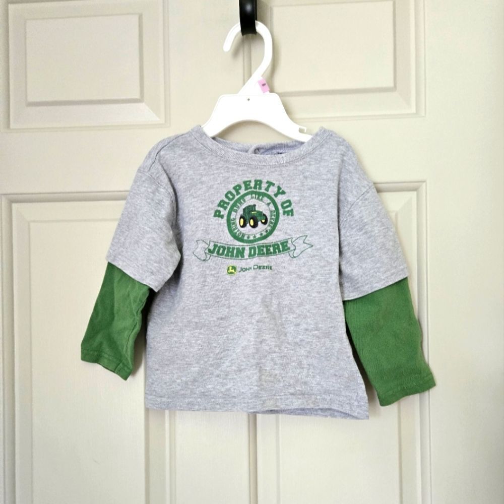 *Free John Deere Gray and Green Long Sleeve Tee Casual Sporty Design